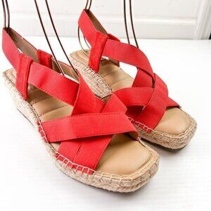 Me Too Casey Mini-Wedge Textile Criss Cross Open Toe Red Sandal Womens Size 8M